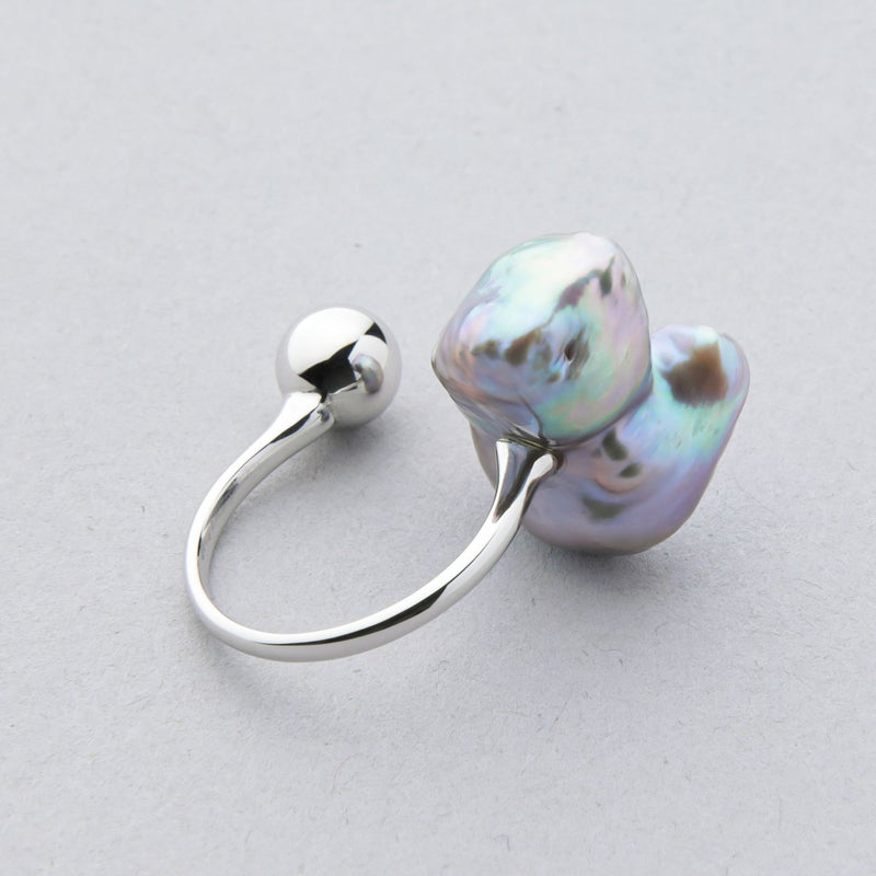 Unique fun! 淡水ケシ真珠 フォークリング　13-14mm K18YG(RH) バロック