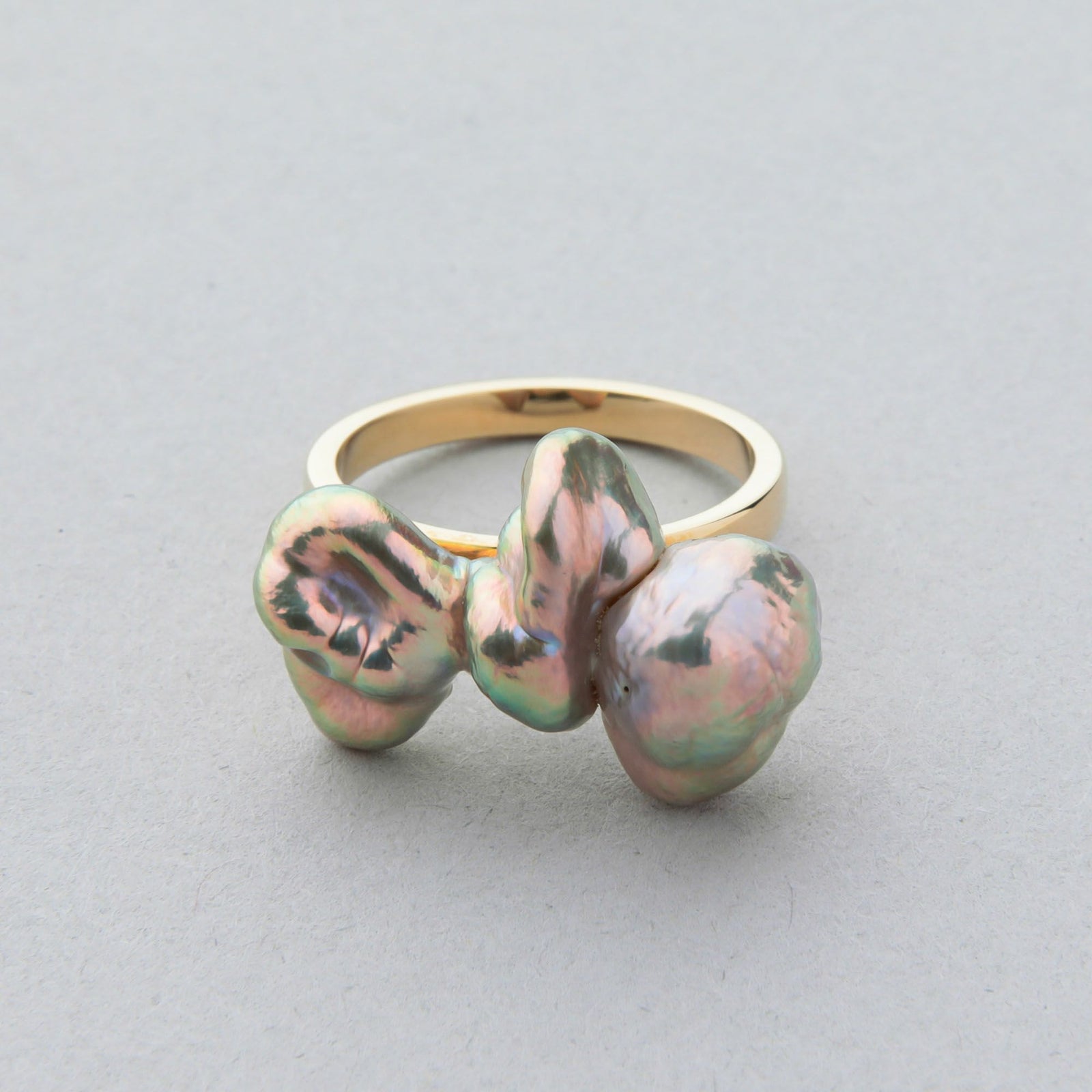 Unique fun! 淡水ケシ真珠 リング　K18YG 10-13mm バロック