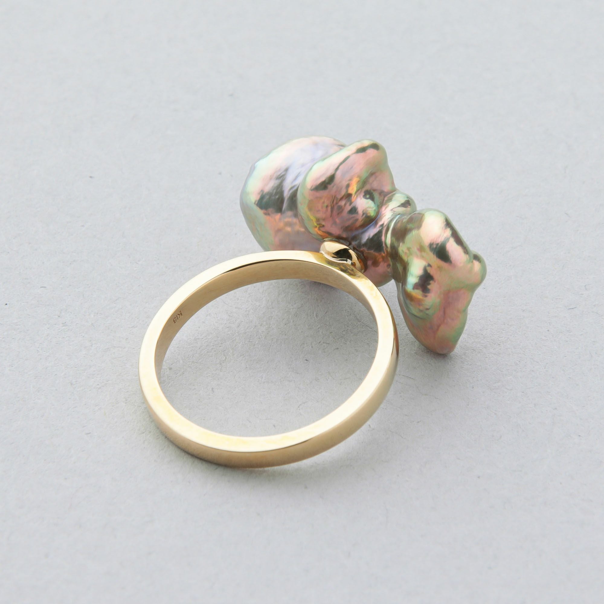 Unique fun! 淡水ケシ真珠 リング K18YG 10-13mm バロック | 淡水真珠