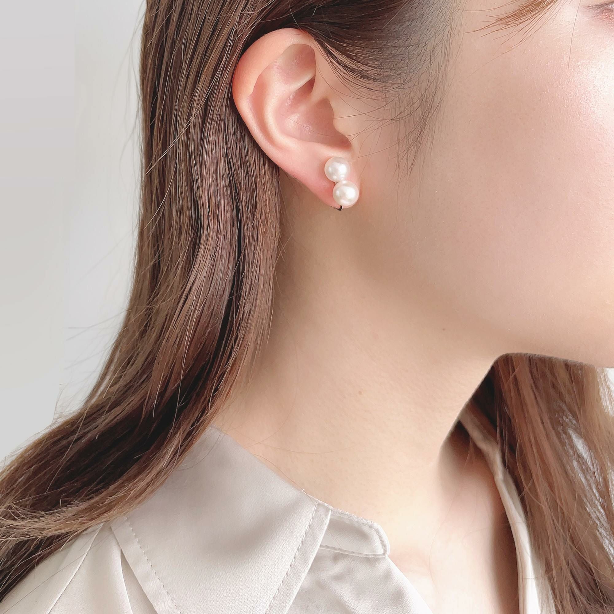 Carina あこや真珠 2粒イヤリング 7.5-8.0mm K18YG/K14WG | WSP