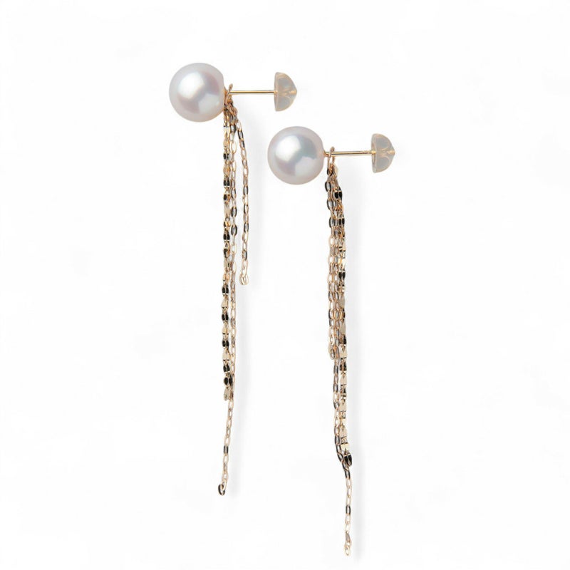 LUXE あこや真珠 ピアス8.5-9.0mm K18 フリンジチャーム付き