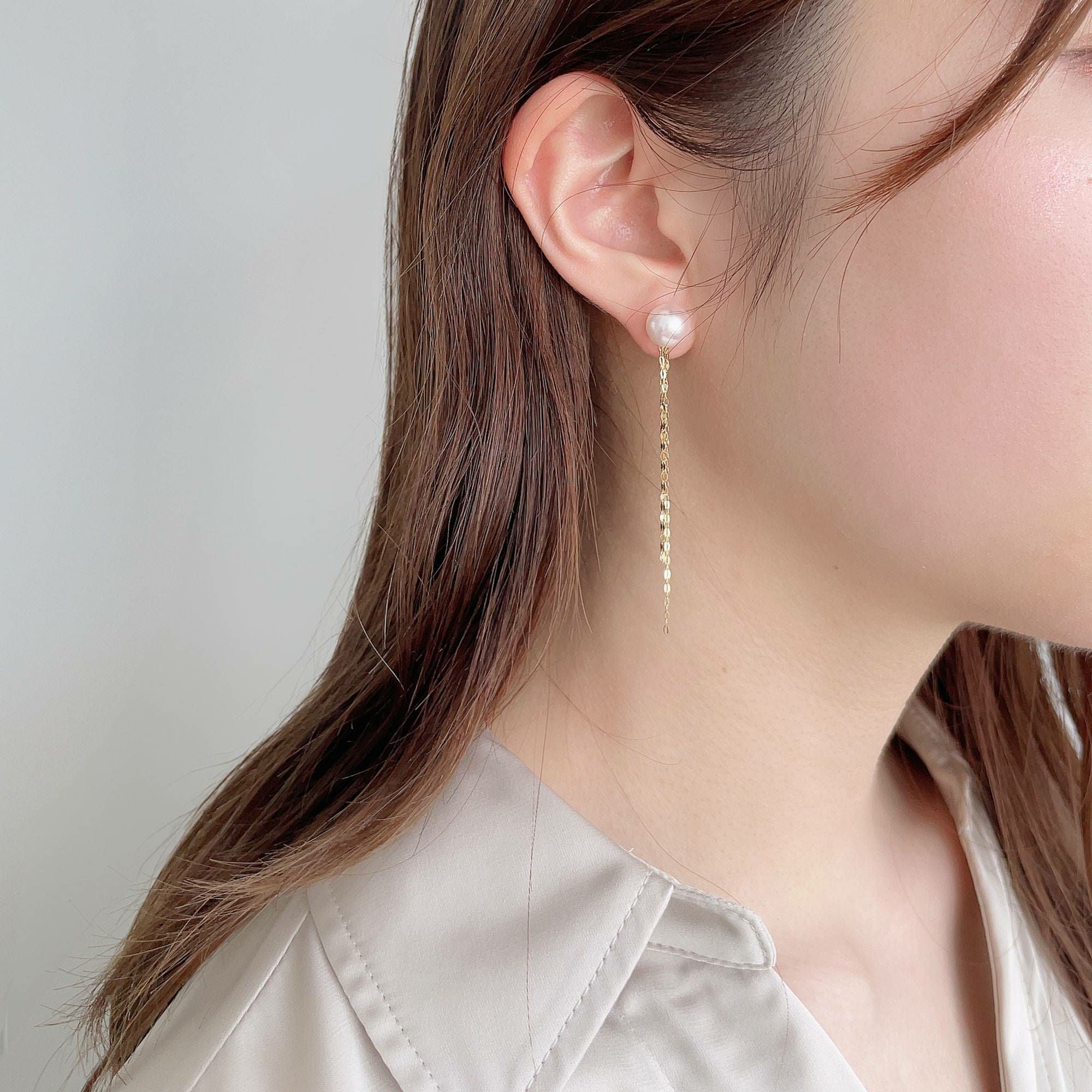 LUXE あこや真珠 ピアス8.5-9.0mm K18 フリンジチャーム付き | WSP