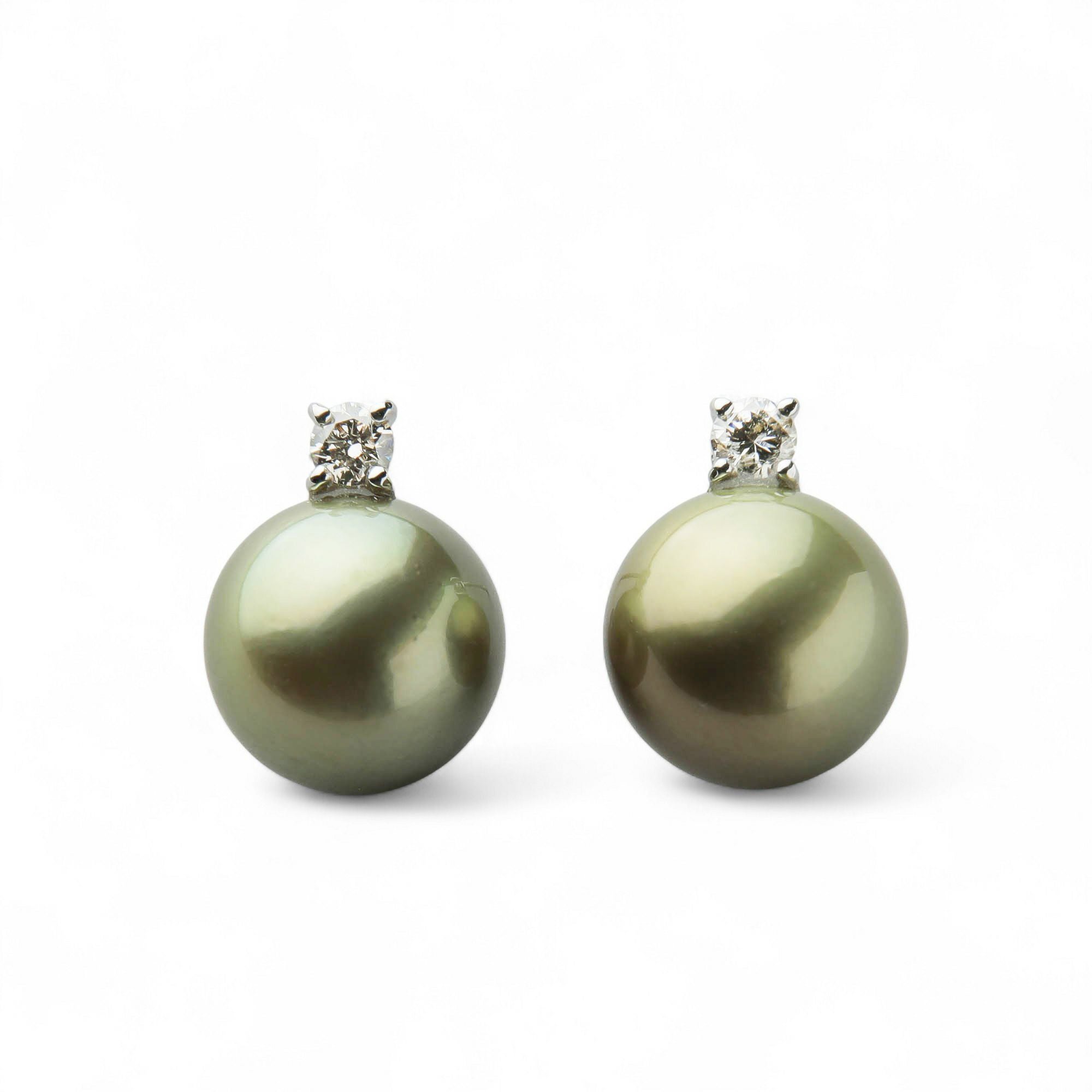 Pistachio タヒチ黒蝶真珠 ピアス 10mm K18WG/YG 一粒ダイヤ | 南洋