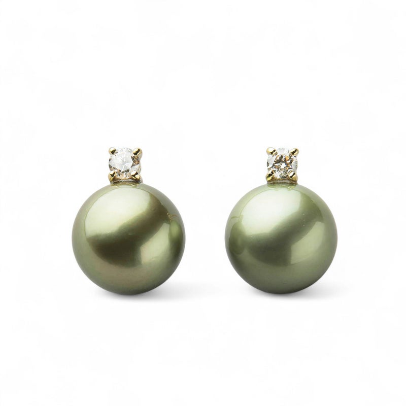 Pistachio タヒチ黒蝶真珠 ダイヤピアス　10mm K18WG/YG