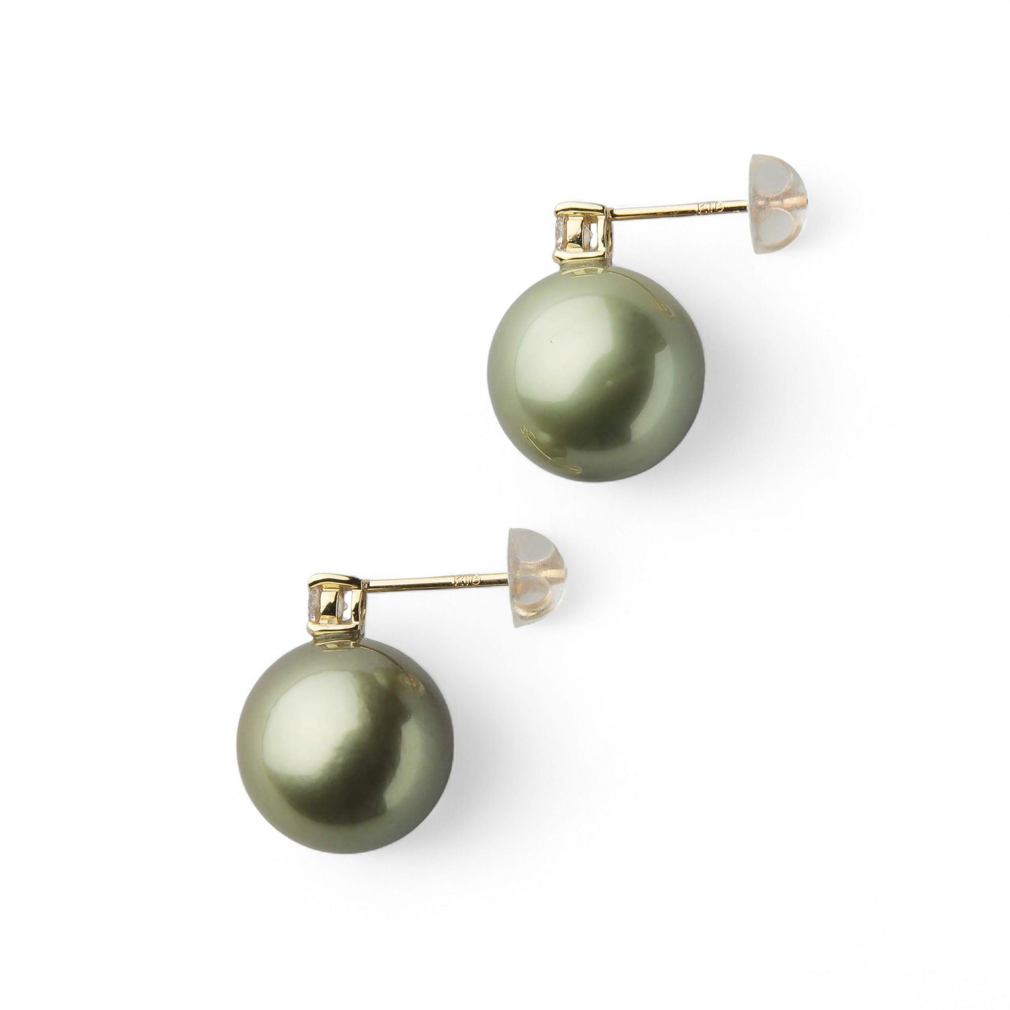 Pistachio タヒチ黒蝶真珠 ピアス 10mm K18WG/YG 一粒ダイヤ | 南洋