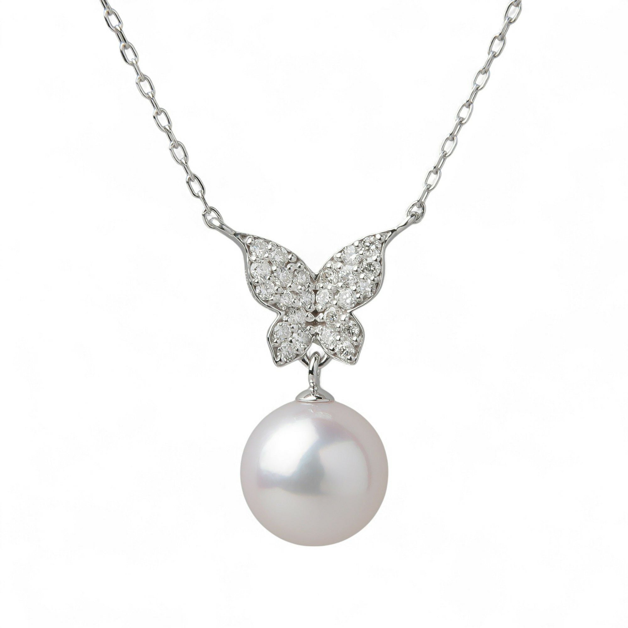 petit amie あこや真珠 蝶 ペンダント 7.5-8.0mm K18WG | あこや真珠