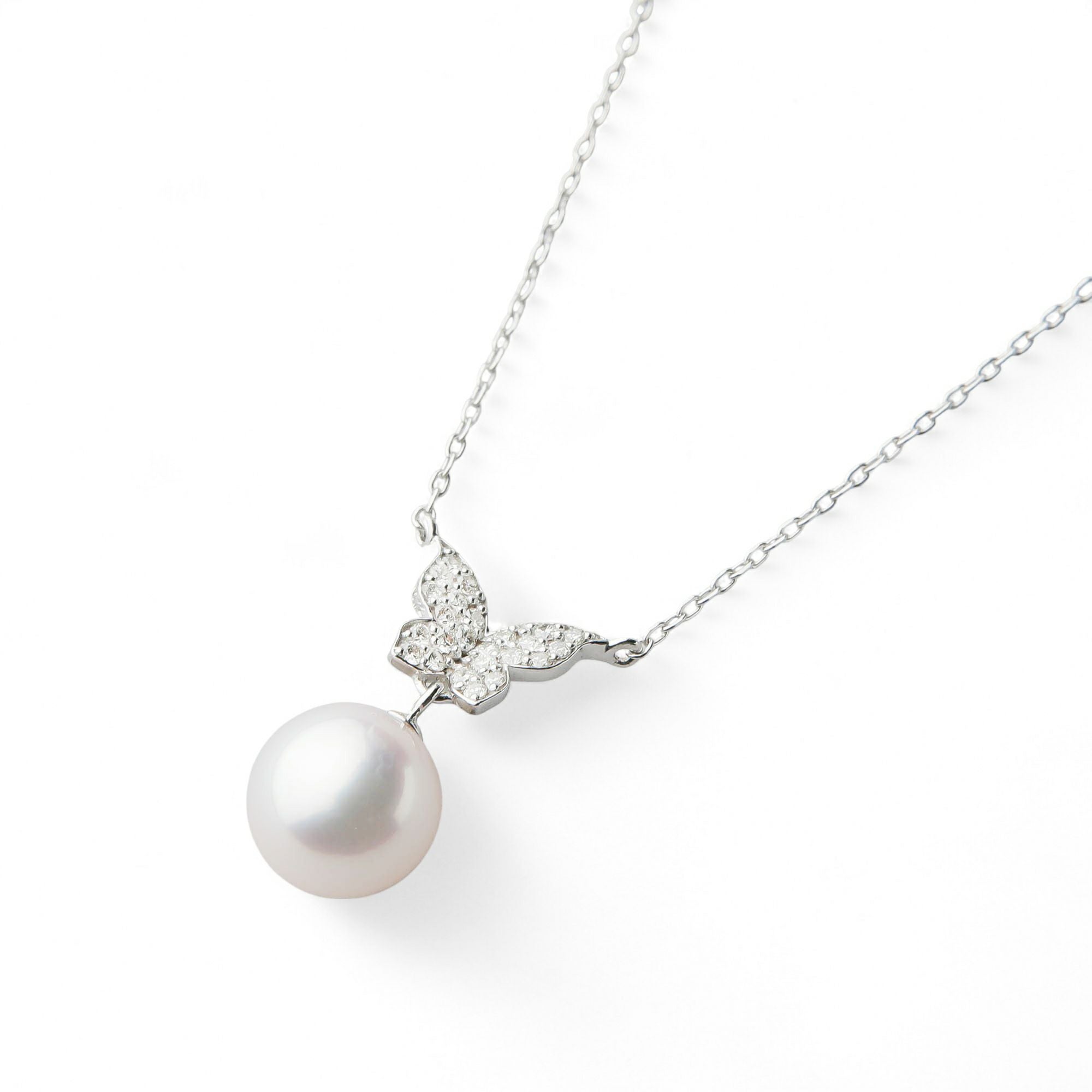 Ange 　K18白蝶真珠ベビーあこや真珠ネックレス petit amie あこや真珠 蝶 ペンダント 7.5-8.0mm K18WG | WSP（ダブル