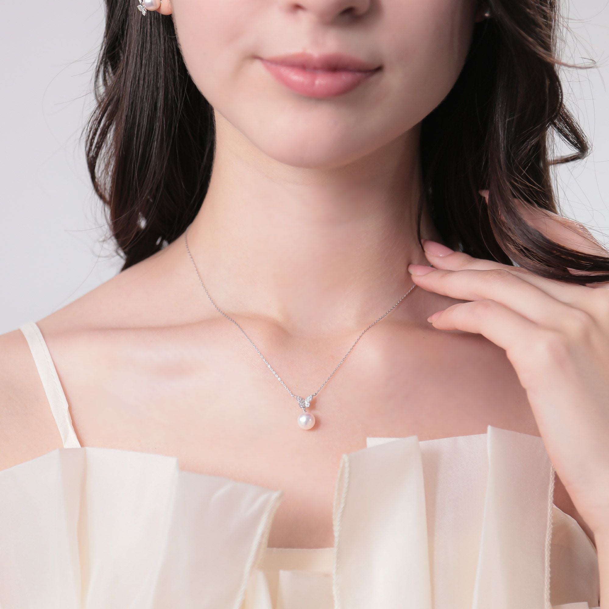 petit amie あこや真珠 蝶 ペンダント 7.5-8.0mm K18WG | あこや真珠