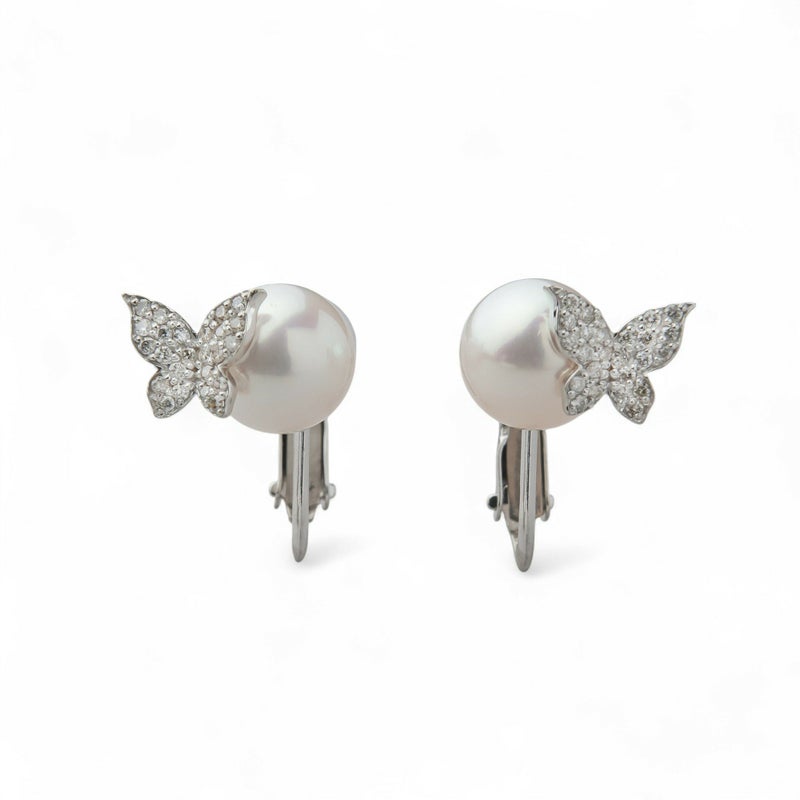 petit amie あこや真珠 蝶 イヤリング　7.5-8.0mm K18WG