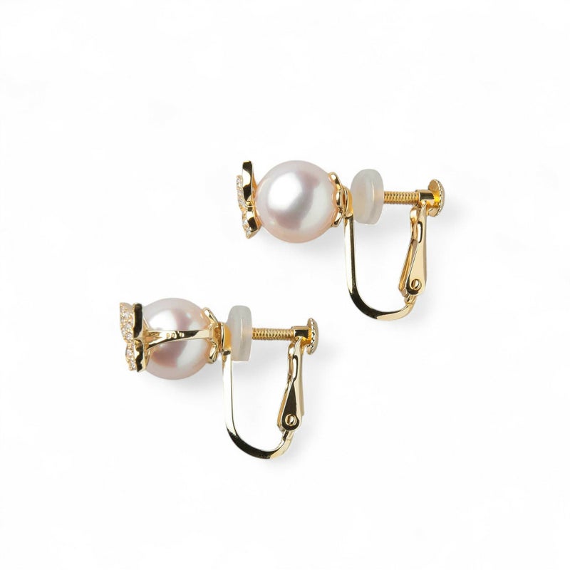 petit amie あこや真珠 蝶 イヤリング　7.5-8.0mm K18YG