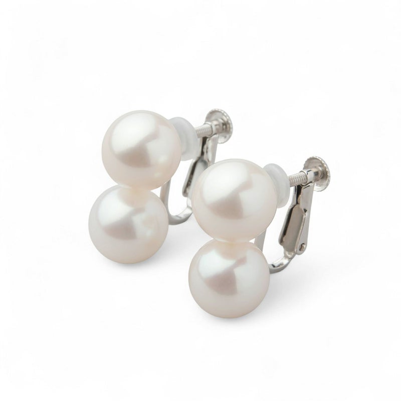  Bubble 淡水真珠 ダブルイヤリング　9mmUP SV925 ホワイト