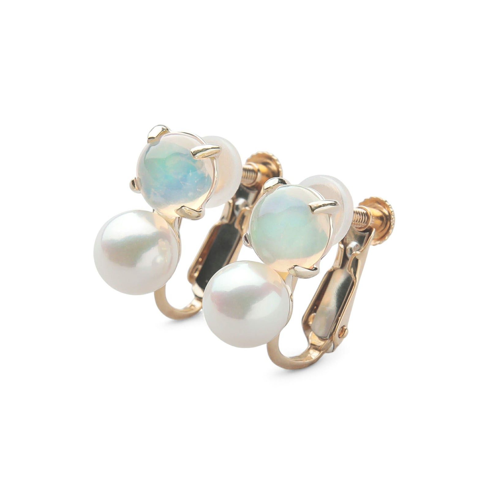 あこや真珠×オパール イヤリング　5.5-6.0mm/6mmUP K10YG