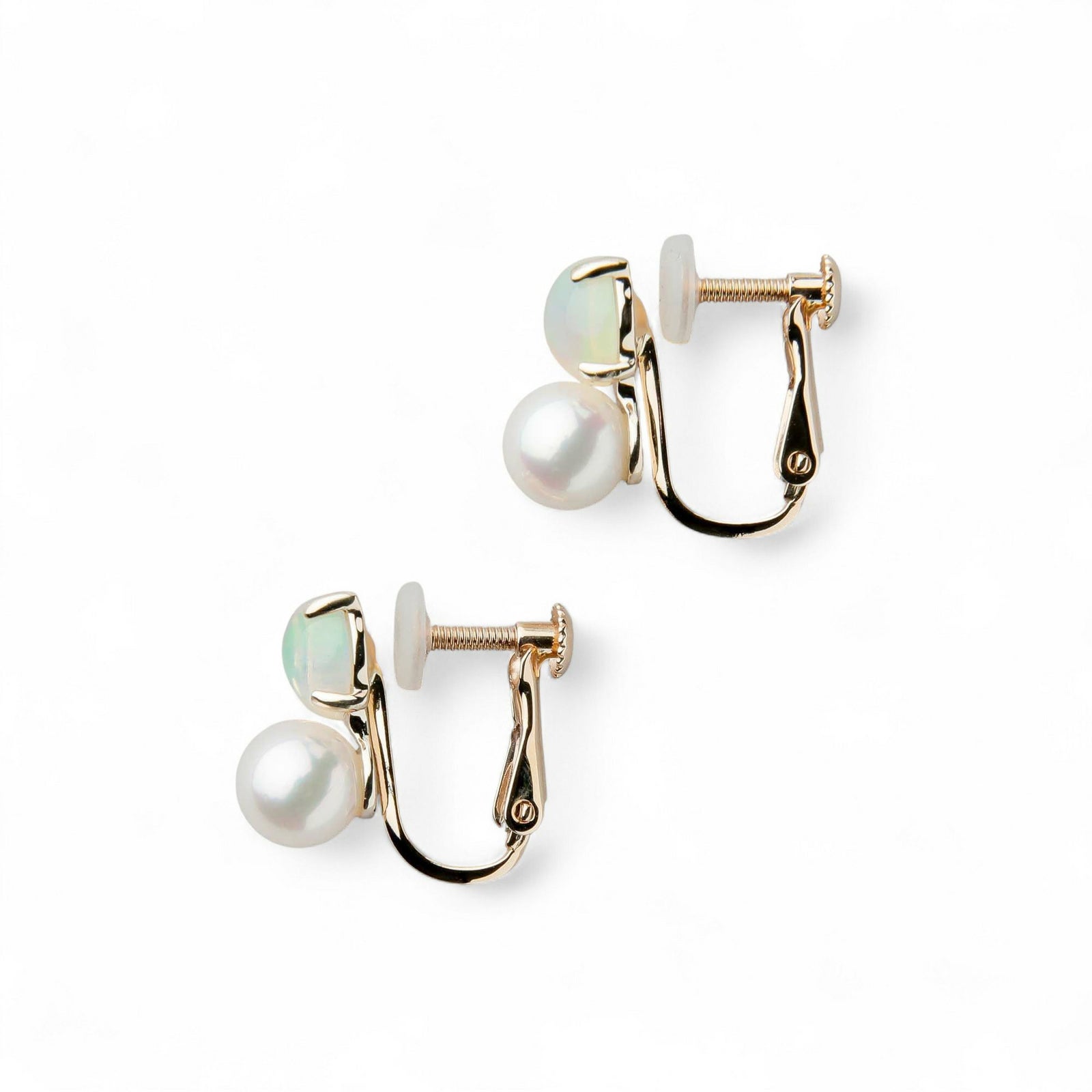 あこや真珠×オパール イヤリング　5.5-6.0mm/6mmUP K10YG