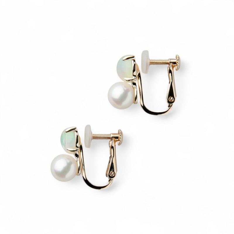 あこや真珠×オパール イヤリング　5.5-6.0mm/6mmUP K10YG