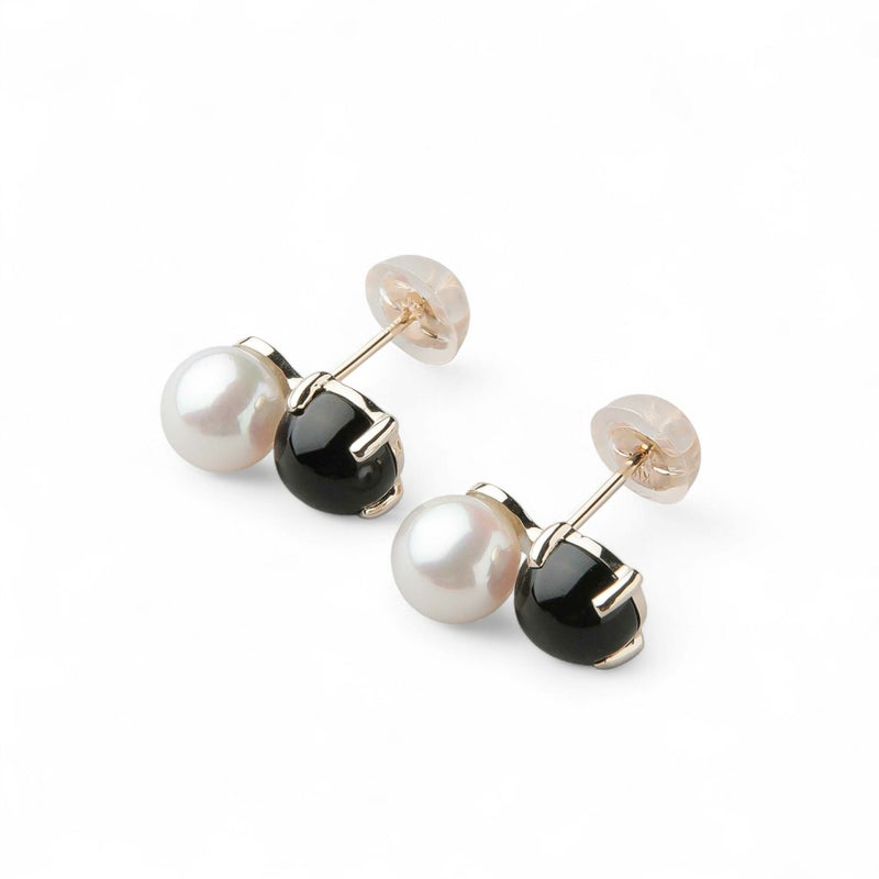 あこや真珠×オニキス ピアス5.5-6.0mm/6mmUP K10YG