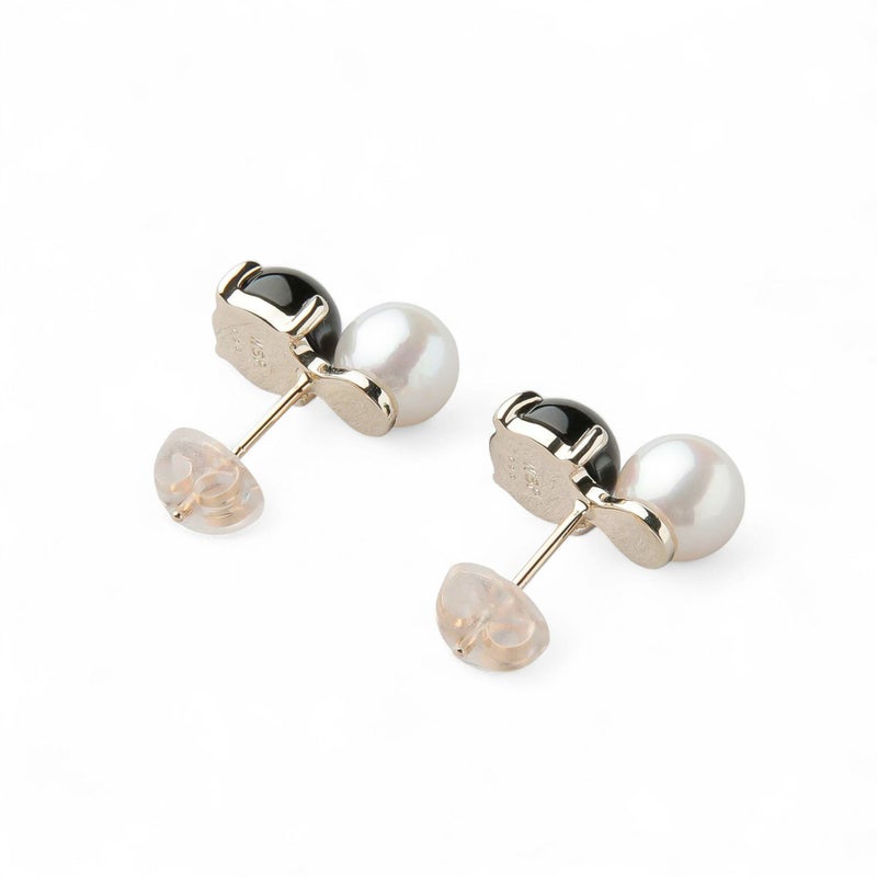 あこや真珠×オニキス ピアス5.5-6.0mm/6mmUP K10YG