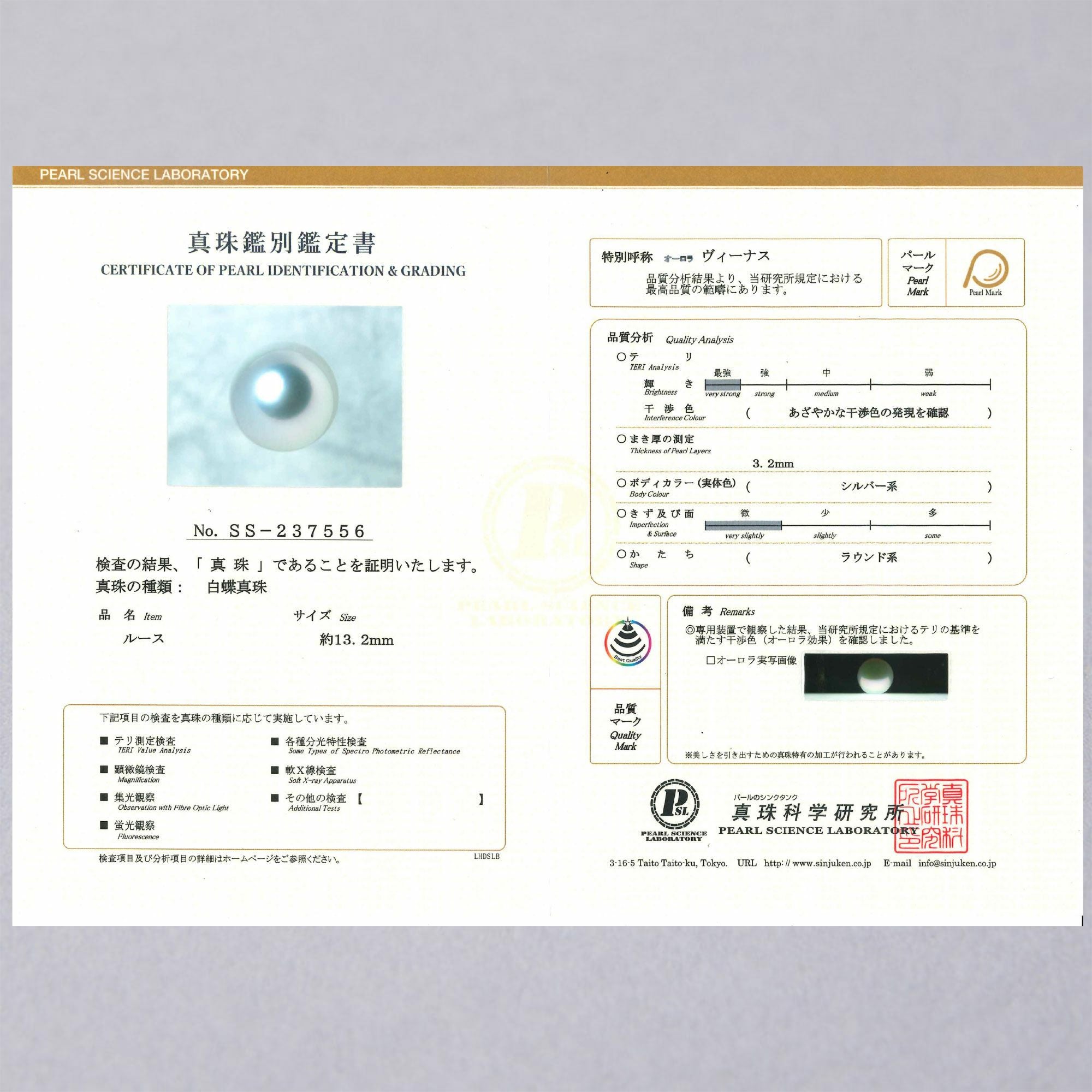 南洋白蝶真珠 ダイヤモンド ペンダント13.2mm PT900/850 -Aurora Venus