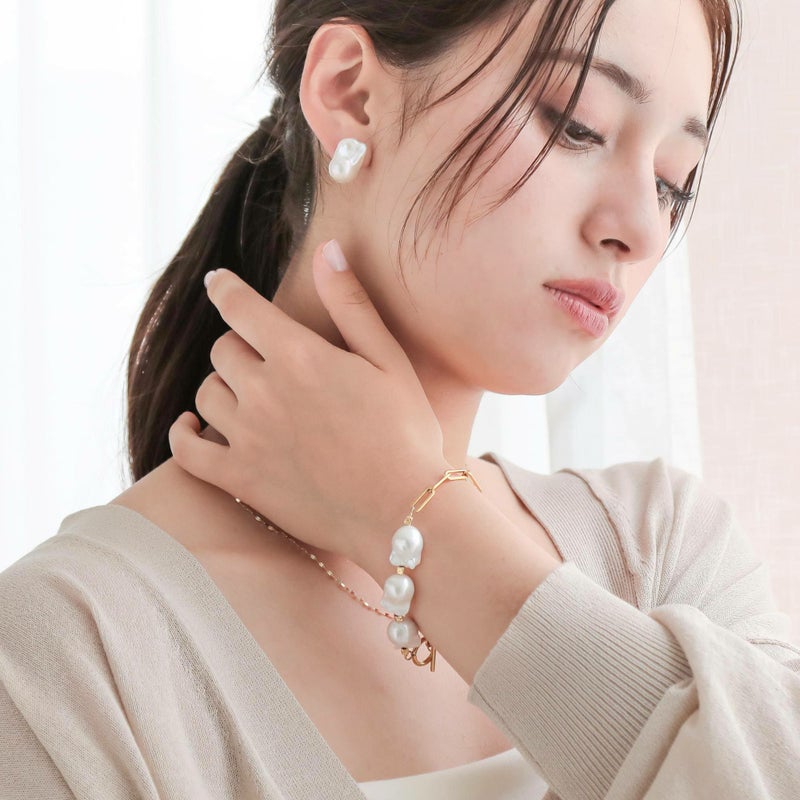 Unique+ 淡水真珠 ブレスレット　11-13mm SUS316L GP オイスターバロック