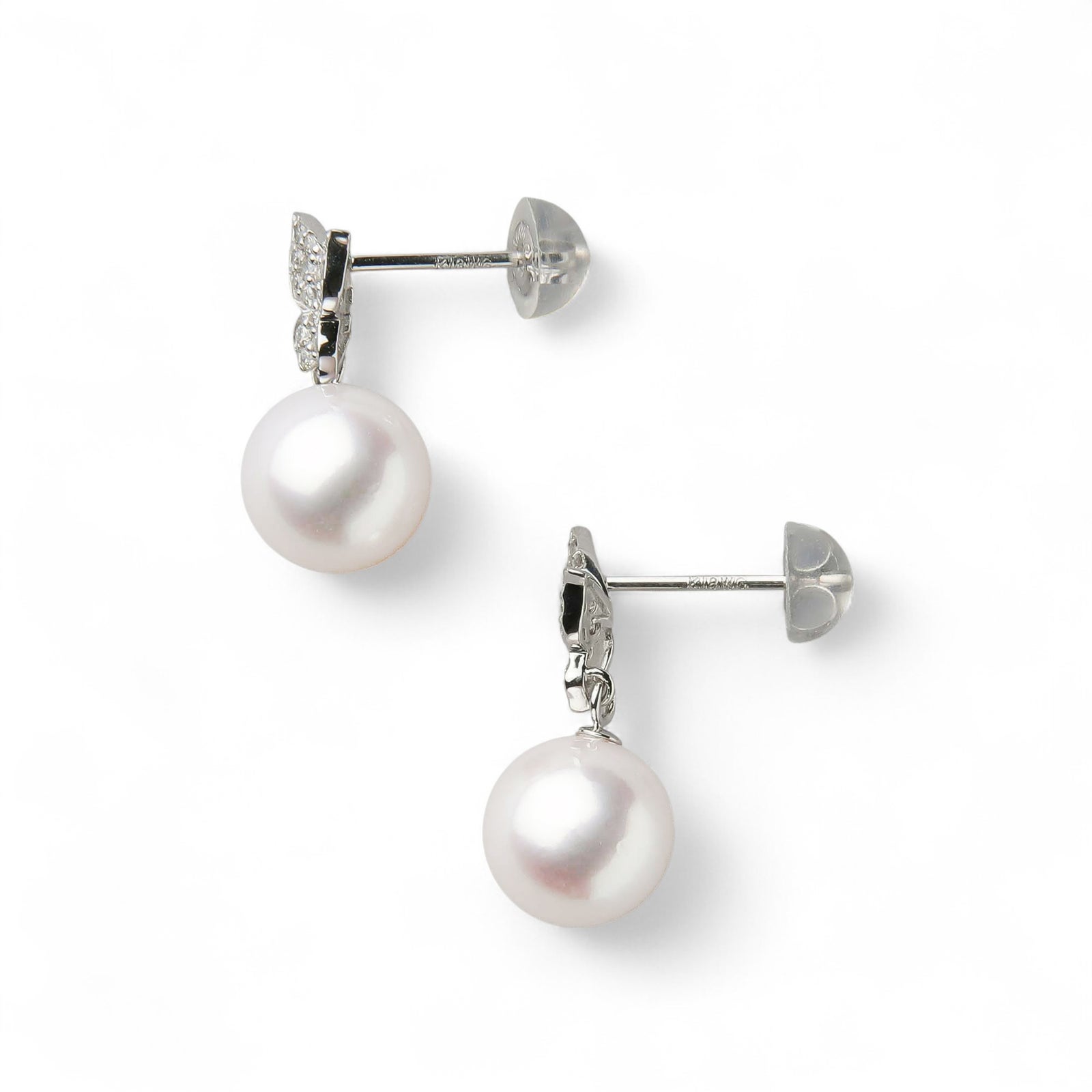  petit amie あこや真珠 蝶 ピアス　7.5-8.0mm K18WG