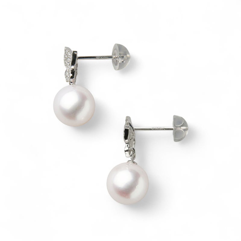  petit amie あこや真珠 蝶 ピアス　7.5-8.0mm K18WG
