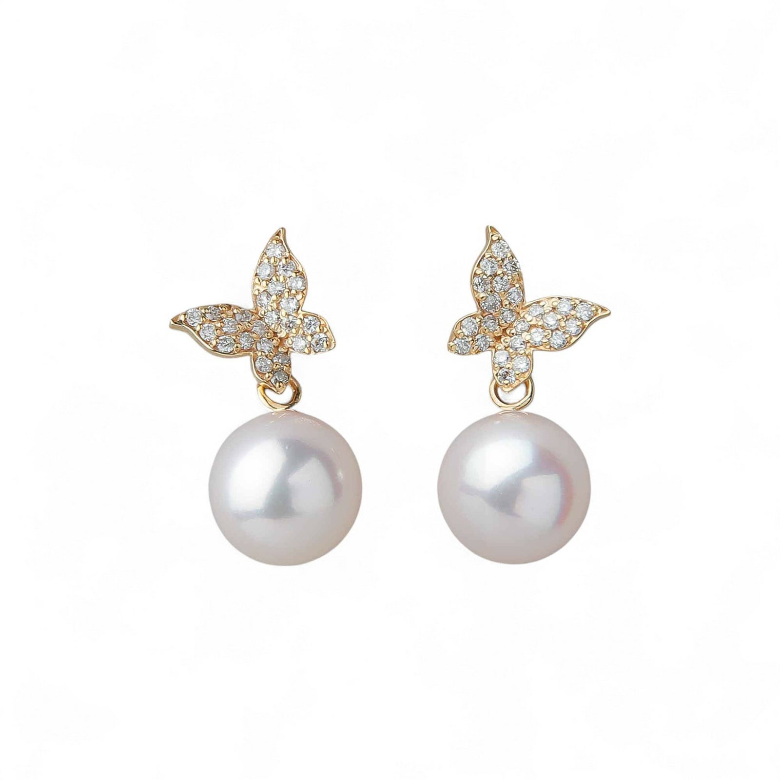 petit amie あこや真珠 蝶 ピアス　7.5-8.0mm K18YG