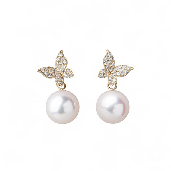 petit amie あこや真珠 蝶 ピアス 7.5-8.0mm K18WG | WSP（ダブル 