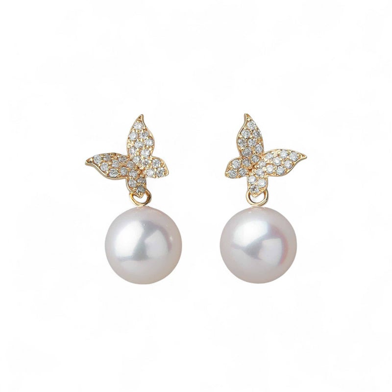 petit amie あこや真珠 蝶 ピアス　7.5-8.0mm K18YG