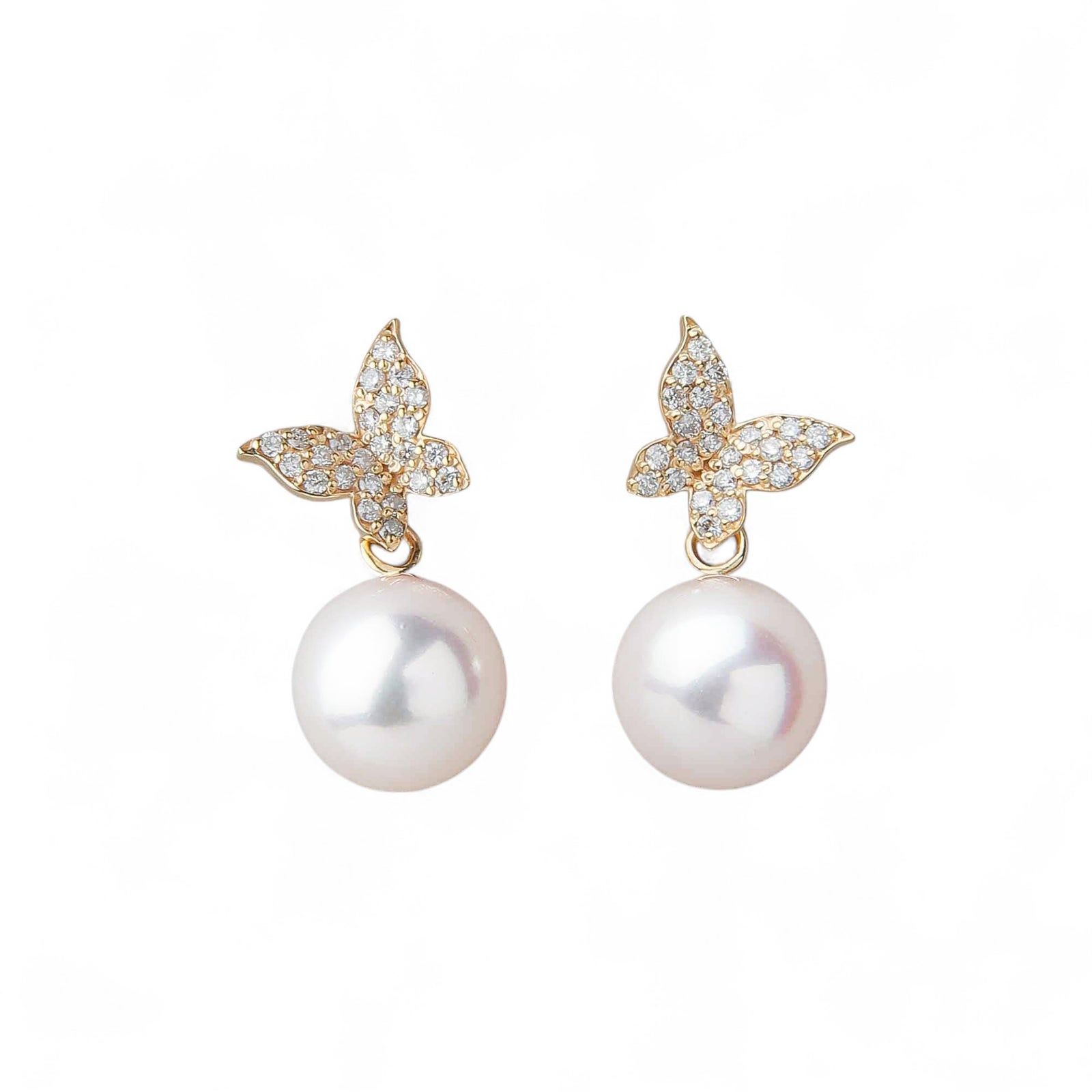 petit amie あこや真珠 蝶 ピアス　7.5-8.0mm K18YG