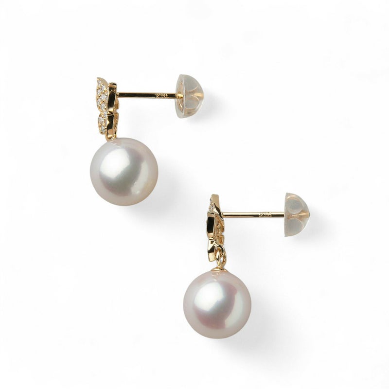 petit amie あこや真珠 蝶 ピアス　7.5-8.0mm K18YG