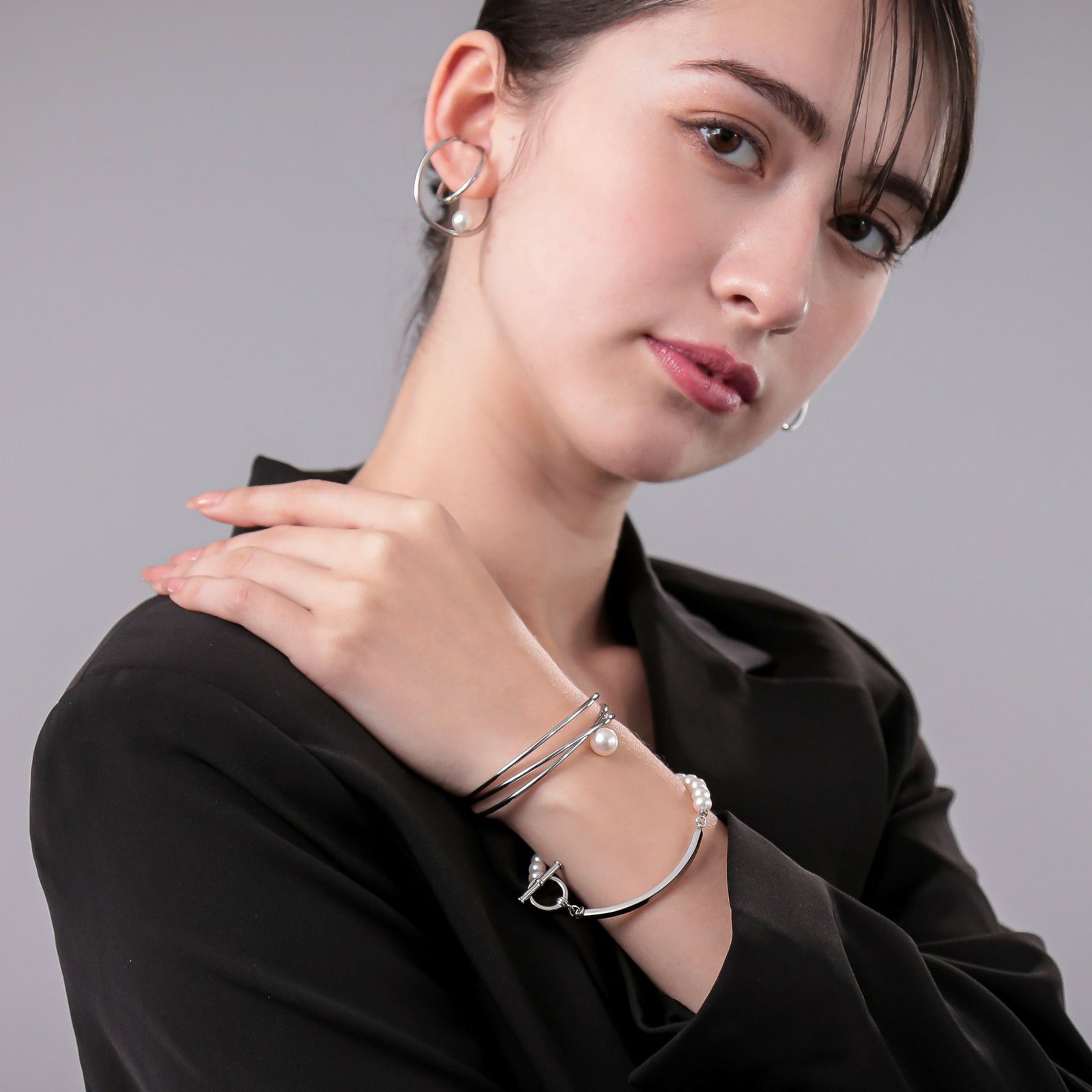 Supple あこや真珠 3連バングル　8.5-9.0mm SUS316L