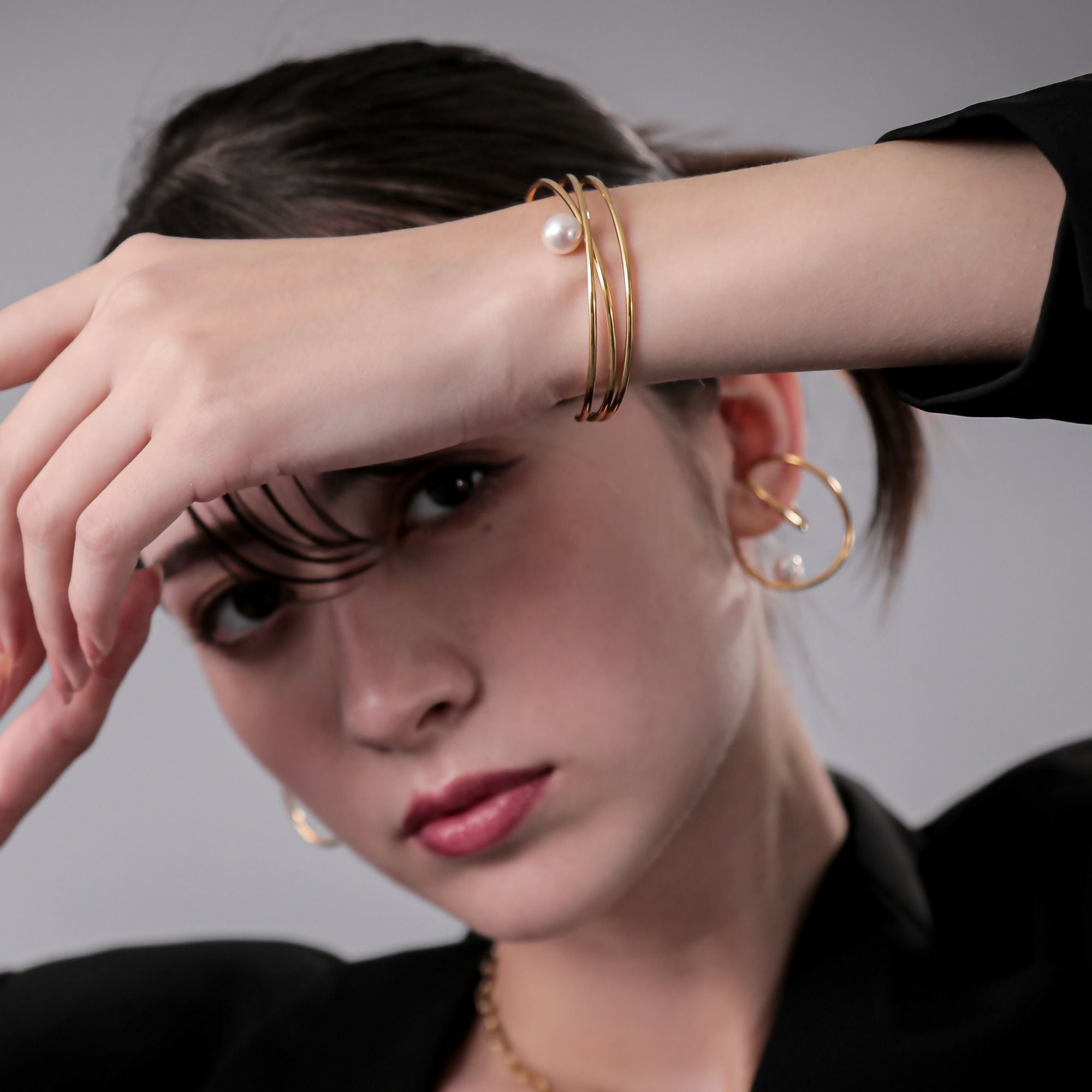 Supple あこや真珠 3連バングル 8.5-9.0mm SUS316L GP | ブレスレット