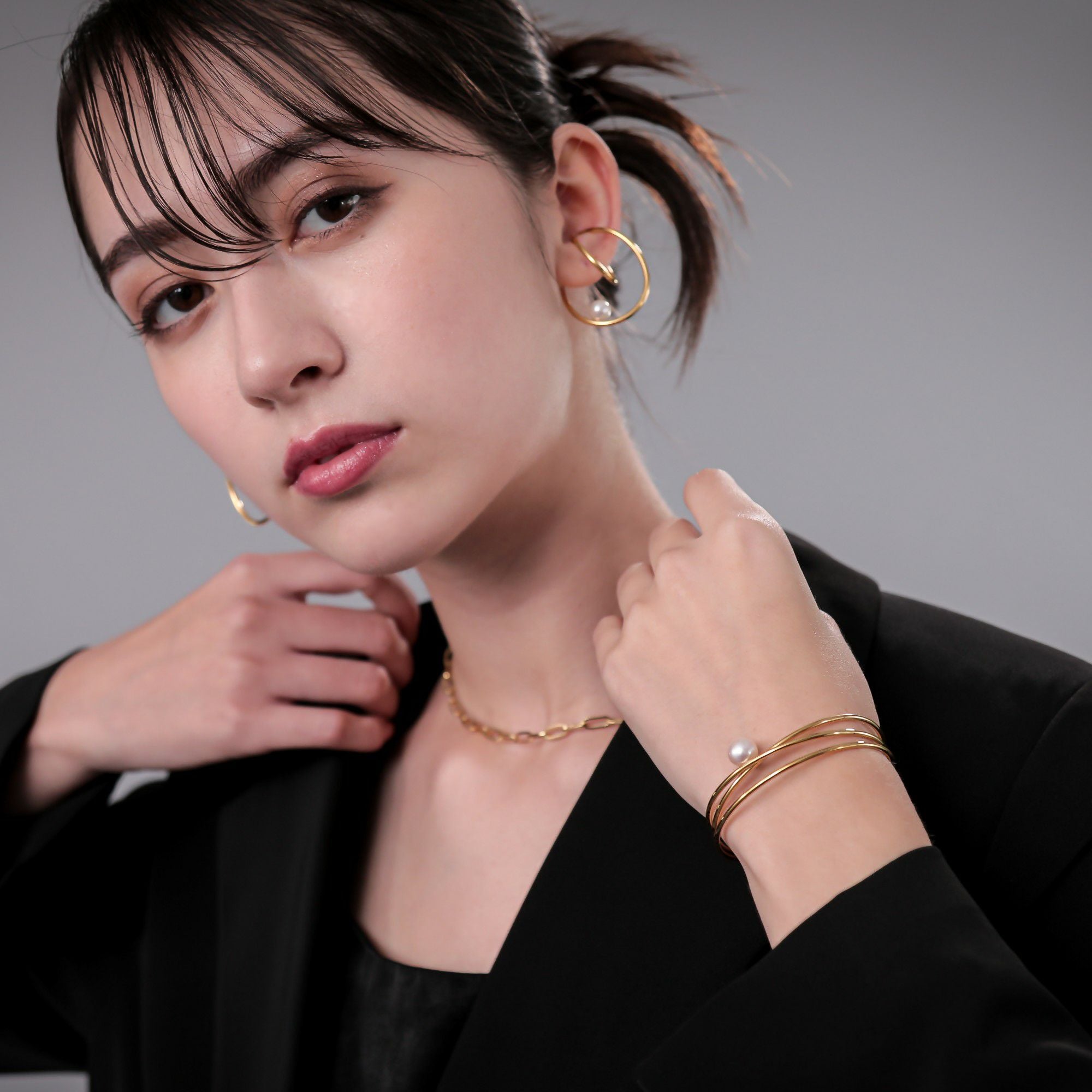 Supple あこや真珠 3連バングル 8.5-9.0mm SUS316L GP | ブレスレット