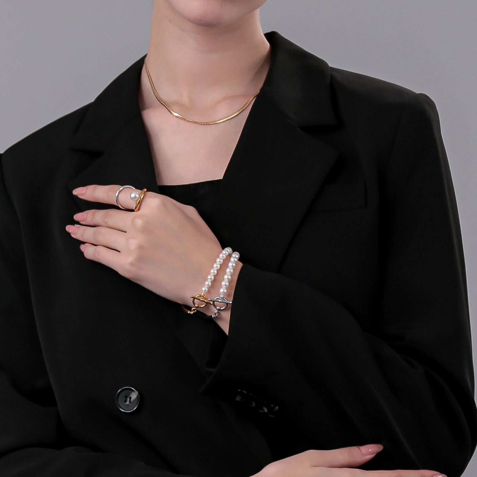 Supple あこや真珠 ハーフブレスレット 6.5-7.0mm SUS316L