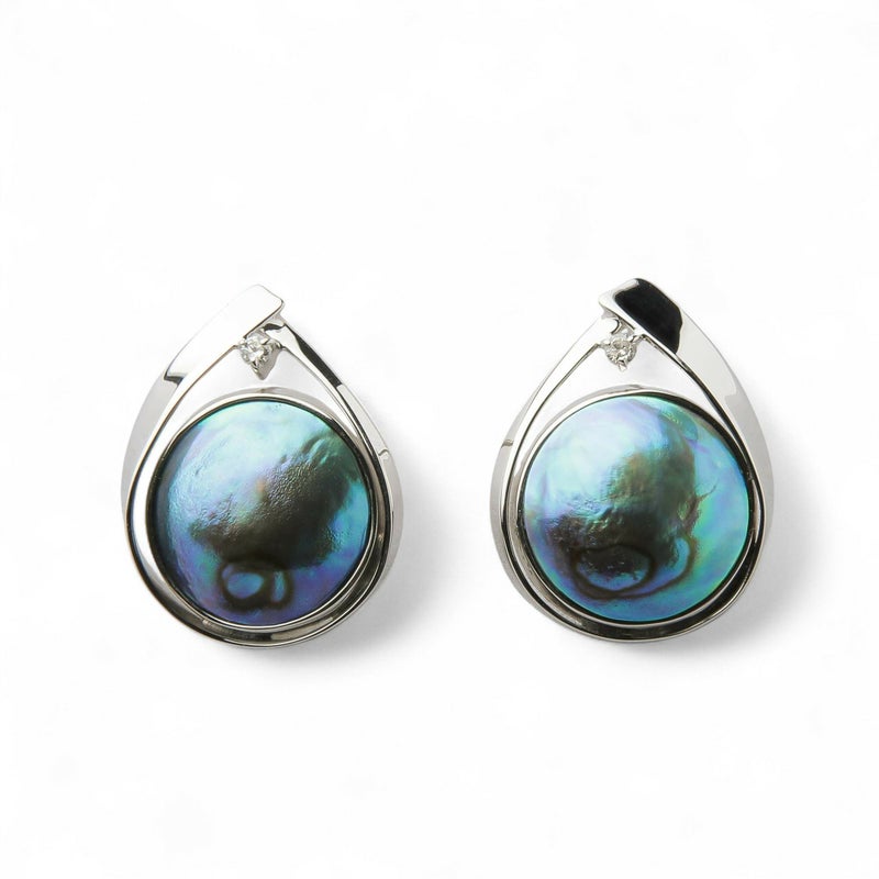 Abalone アワビ真珠 ピアス10mmUP K18YG RhP