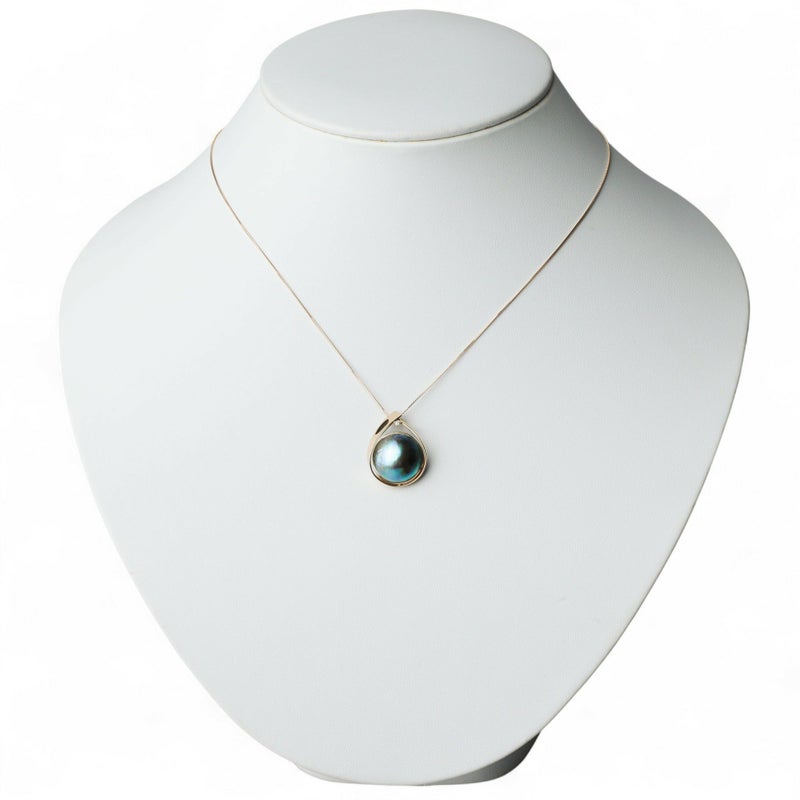 Abalone アワビ真珠 ペンダントトップ 14mmUP K18YG リボン