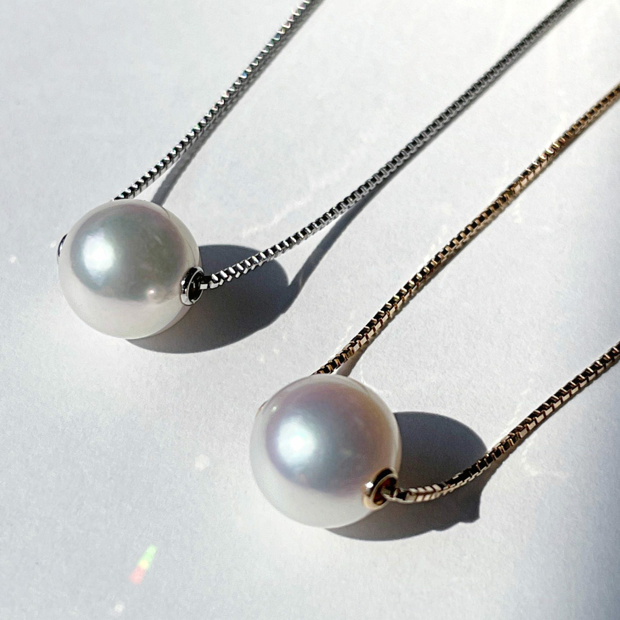 オーロラ花珠真珠 スルーネックレス 8.5-9.0mm K18YG | 花珠真珠ペンダント