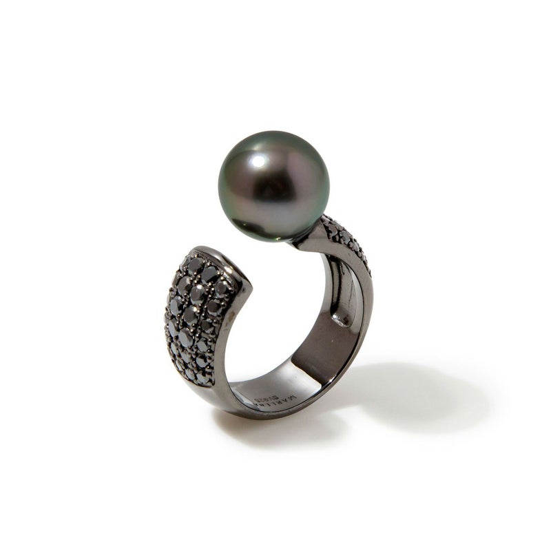 マルレナ ノワール　モワティエリング　 タヒチ黒蝶真珠 10mmUP SV925 BP　ブラックダイヤ