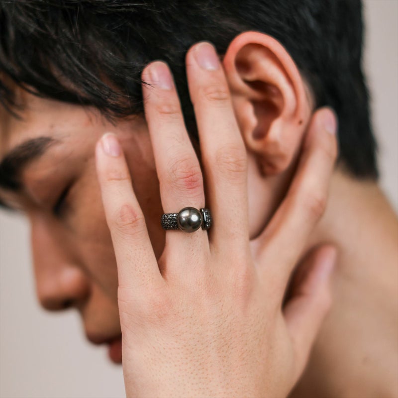 マルレナ ノワール　モワティエリング　 タヒチ黒蝶真珠 10mmUP SV925 BP　ブラックダイヤ