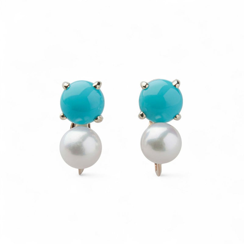 あこや真珠×ターコイズ イヤリング　5.5-6.0mm/6mmUP K10YG