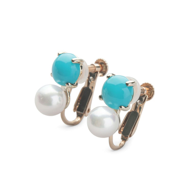 あこや真珠×ターコイズ イヤリング　5.5-6.0mm/6mmUP K10YG