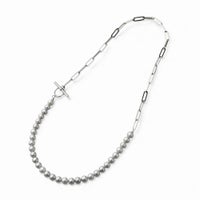 淡水真珠 ハーフチェーンネックレス　グレー 6.5-7.5mm SUS316L