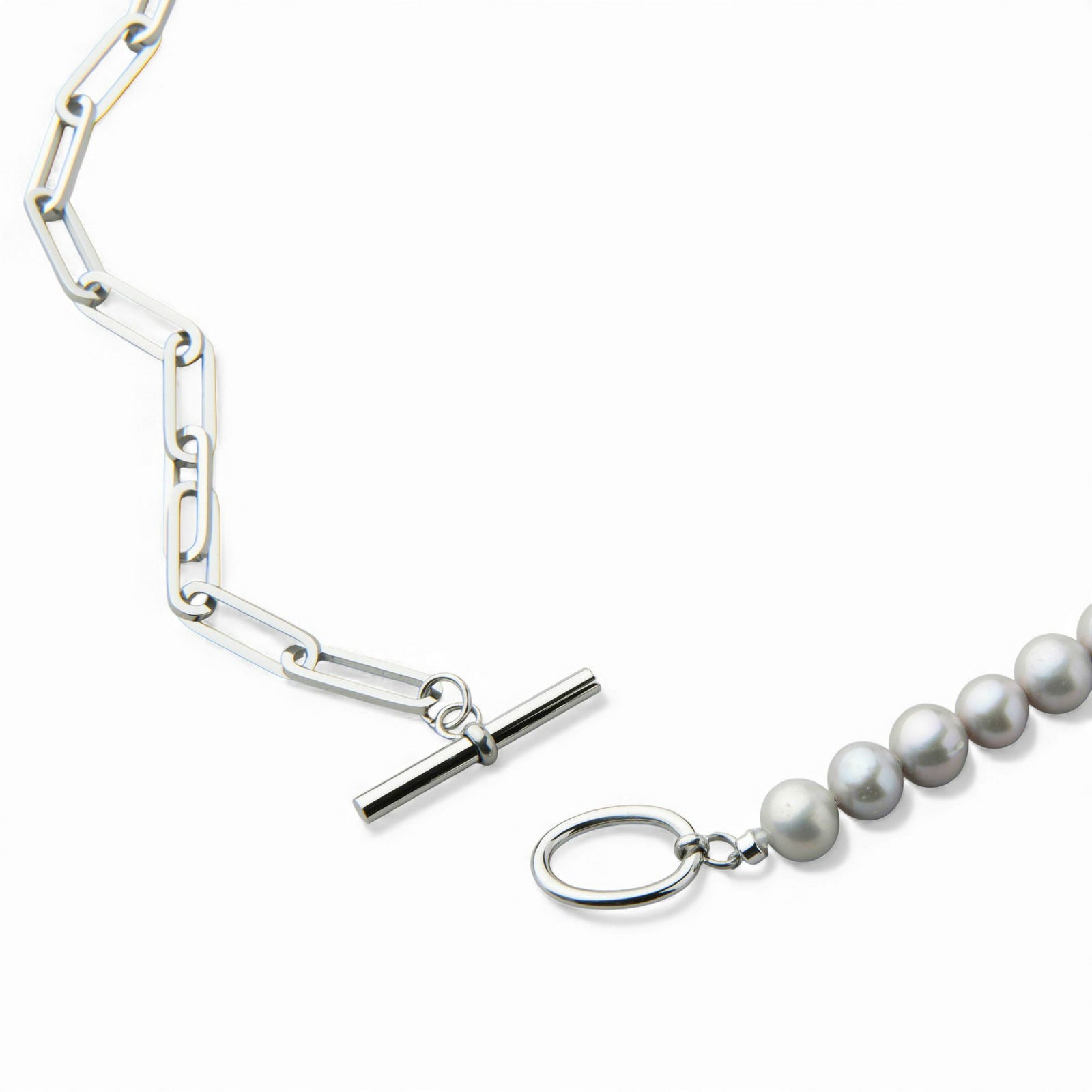 淡水真珠 ハーフチェーンネックレス　グレー 6.5-7.5mm SUS316L