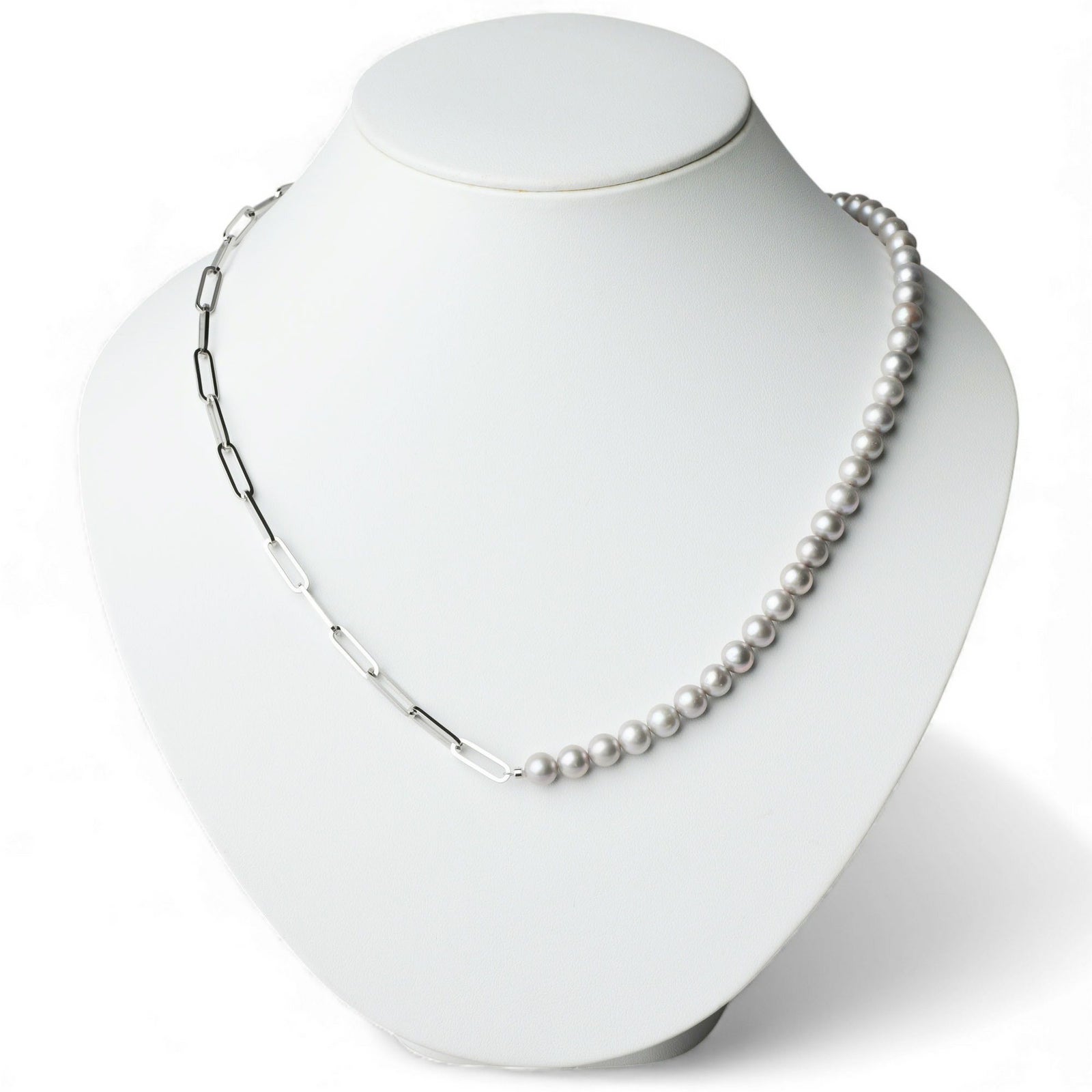 淡水真珠 ハーフチェーンネックレス　グレー 6.5-7.5mm SUS316L