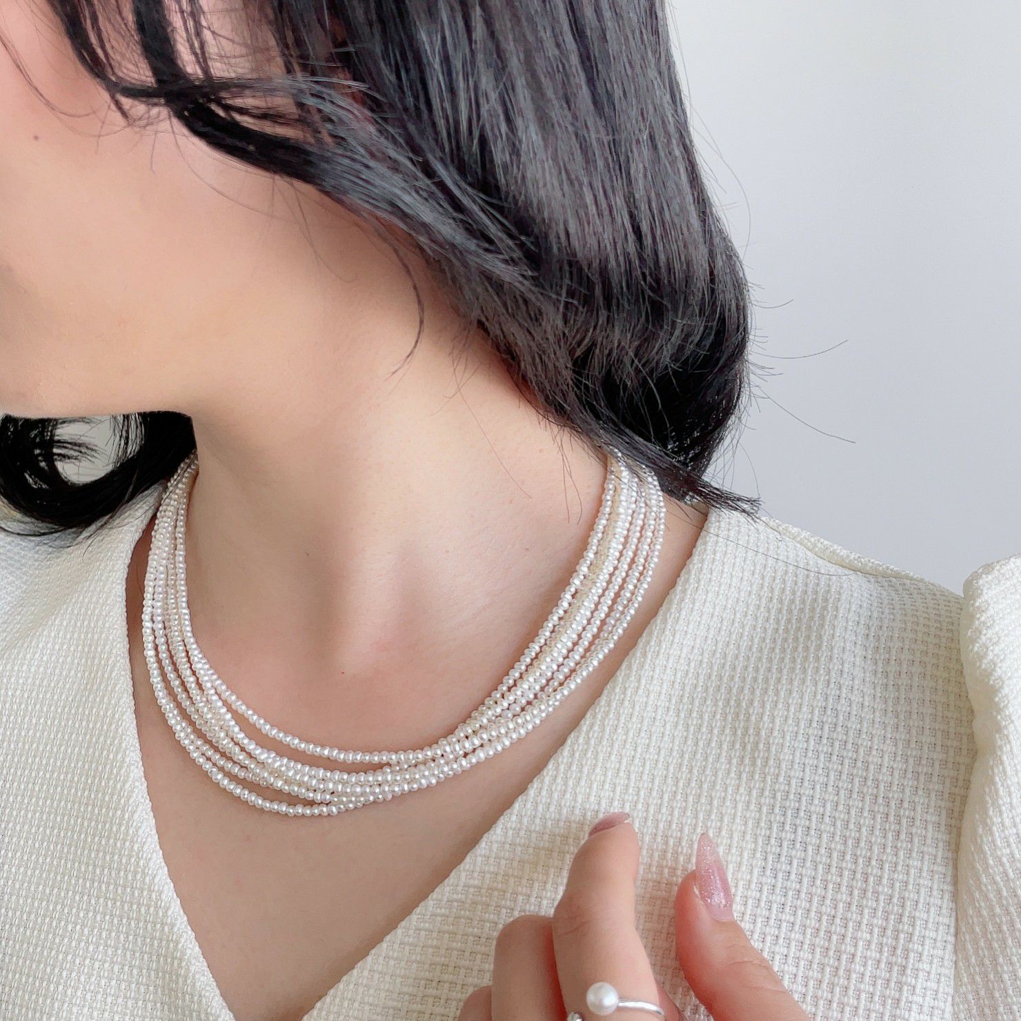 淡水真珠 7連 ネックレス2.0-2.5mm SV925 多連 | 淡水真珠ネックレス