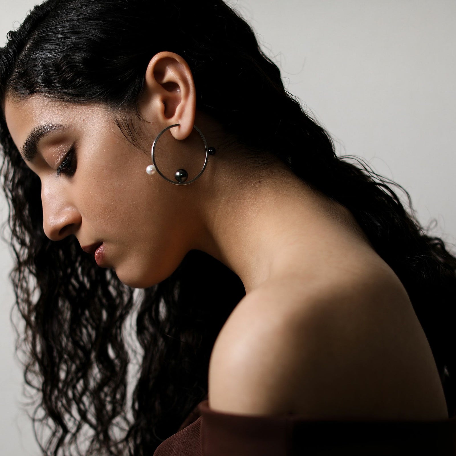 マルレナ ミラージュピアス タヒチ黒蝶真珠/あこや真珠　6-11mm SV925/K14WG