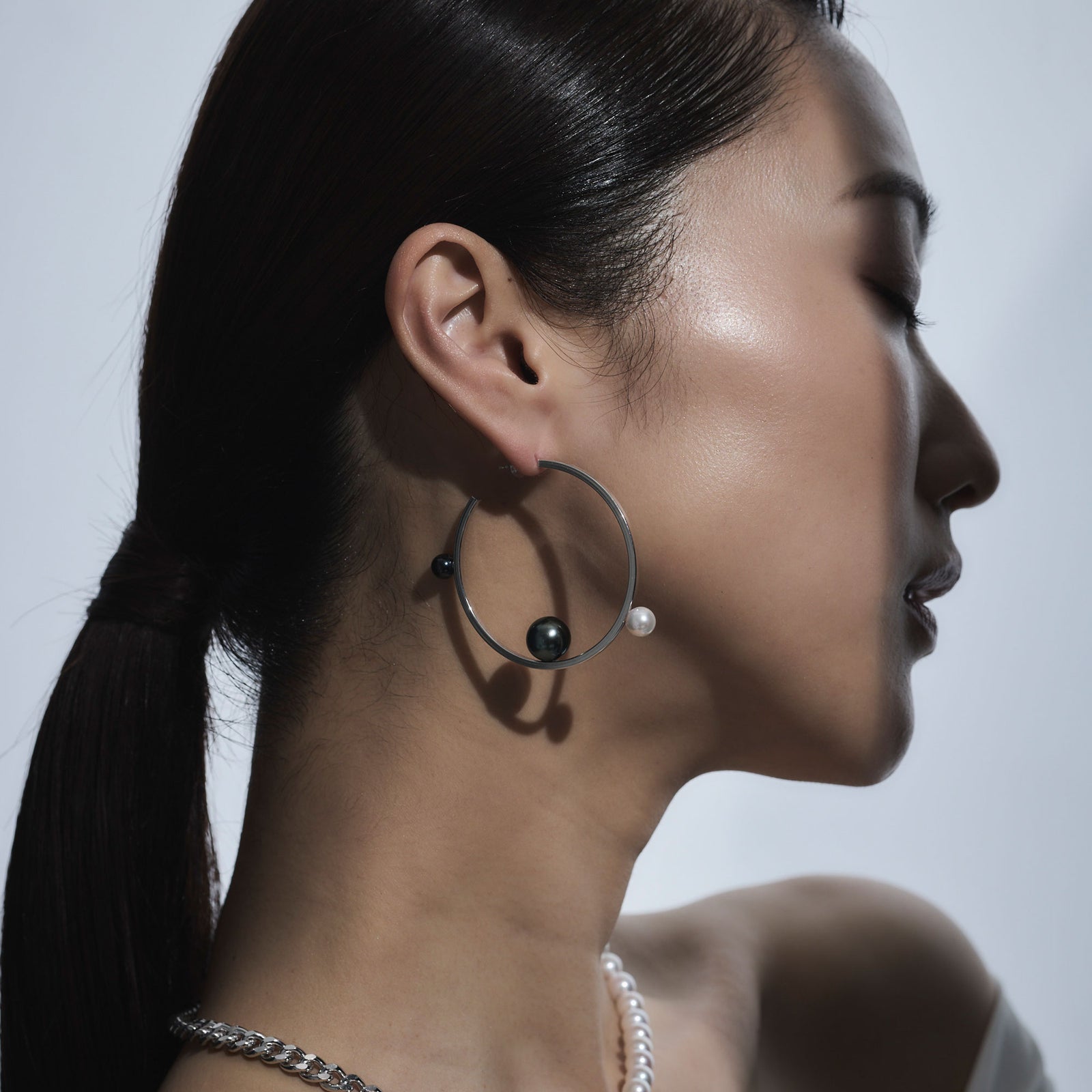 マルレナ ミラージュピアス タヒチ黒蝶真珠/あこや真珠　6-11mm SV925/K14WG