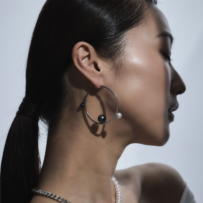 マルレナ ミラージュピアス タヒチ黒蝶真珠/あこや真珠　6-11mm SV925/K14WG