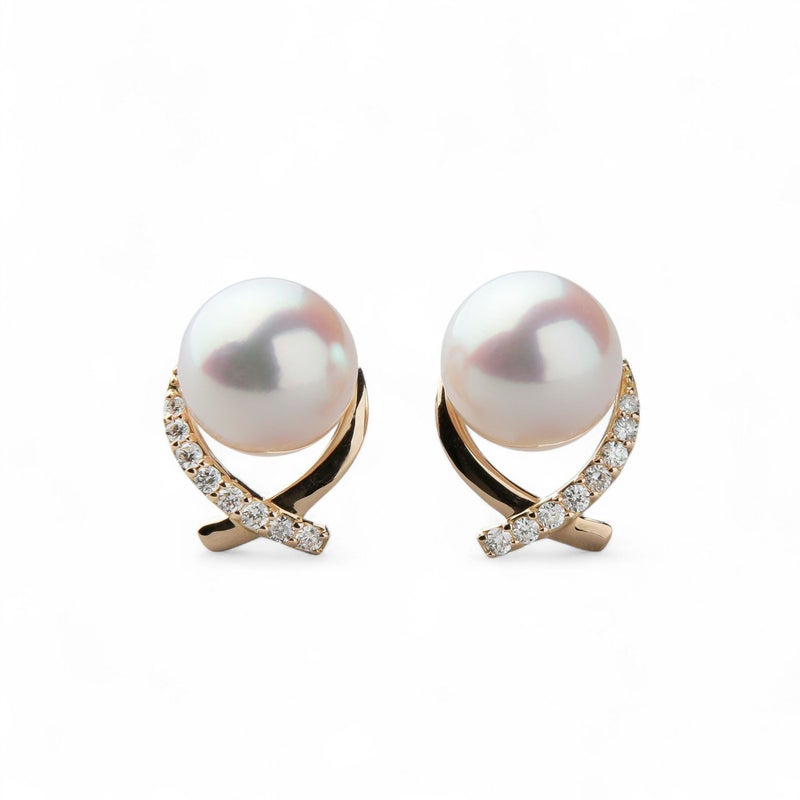 オーロラ花珠真珠 ピアス　7.5-8.0mm K18YG -Premium-