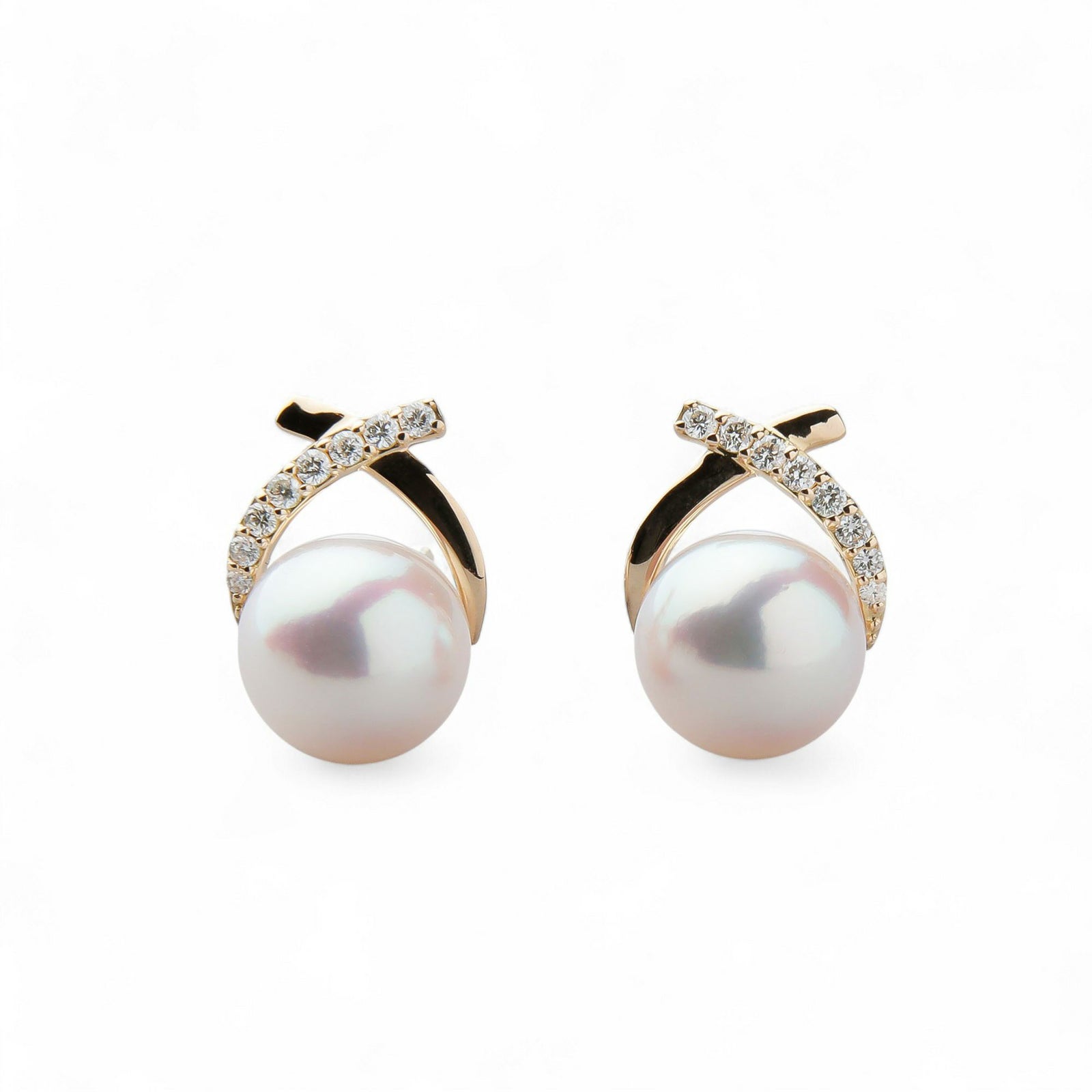 オーロラ花珠真珠 ピアス　7.5-8.0mm K18YG -Premium-