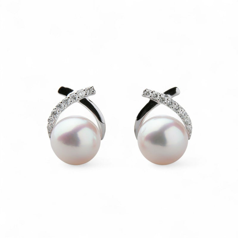 オーロラ花珠真珠 ピアス　7.5-8.0mm PT900 -Premium-